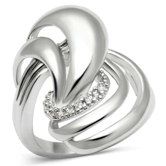 Alamode Rhodium Brass Ring with AAA Grade CZ in Clear - Alamode - Flyclothing LLC