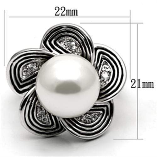 Alamode Rhodium Brass Ring with Synthetic Pearl in White - Alamode - Flyclothing LLC