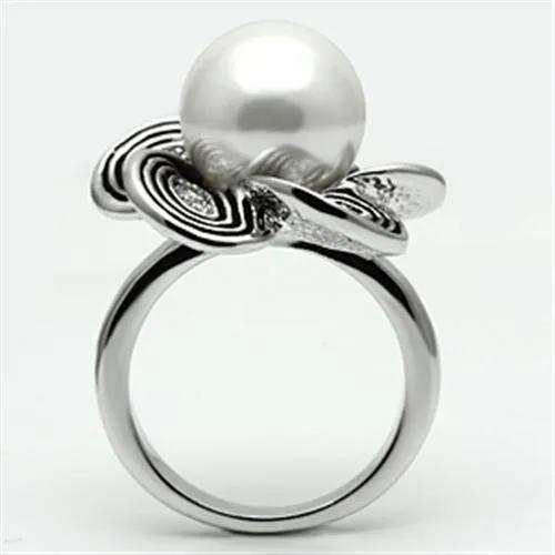 Alamode Rhodium Brass Ring with Synthetic Pearl in White - Alamode - Flyclothing LLC