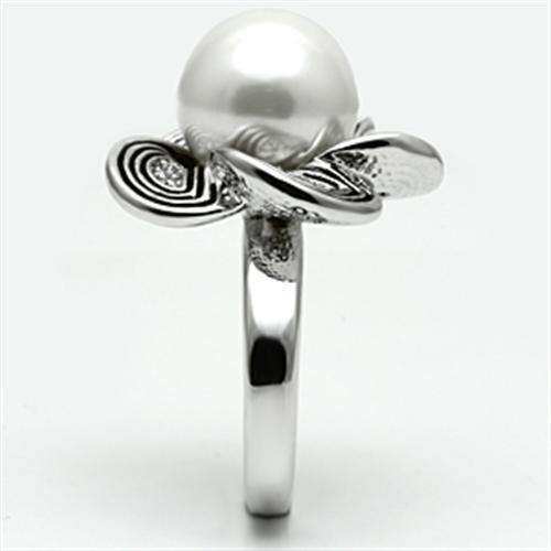Alamode Rhodium Brass Ring with Synthetic Pearl in White - Alamode - Flyclothing LLC