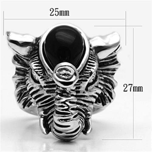 Alamode Rhodium Brass Ring with Synthetic Onyx in Jet - Alamode - Flyclothing LLC