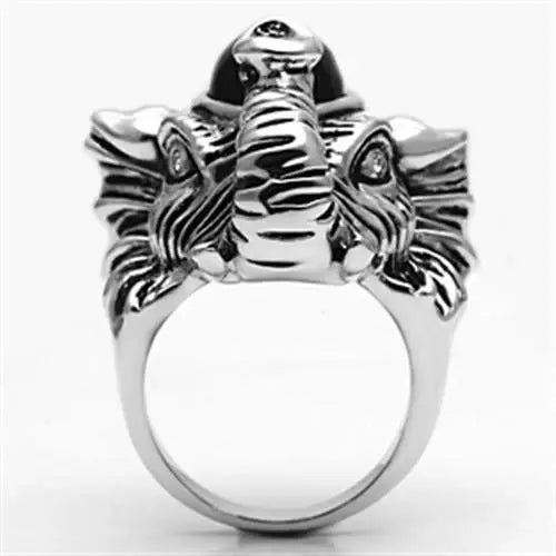 Alamode Rhodium Brass Ring with Synthetic Onyx in Jet - Alamode - Flyclothing LLC