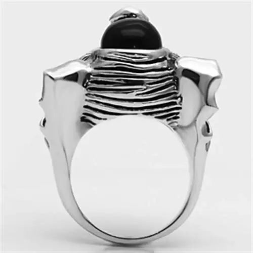 Alamode Rhodium Brass Ring with Synthetic Onyx in Jet - Alamode - Flyclothing LLC