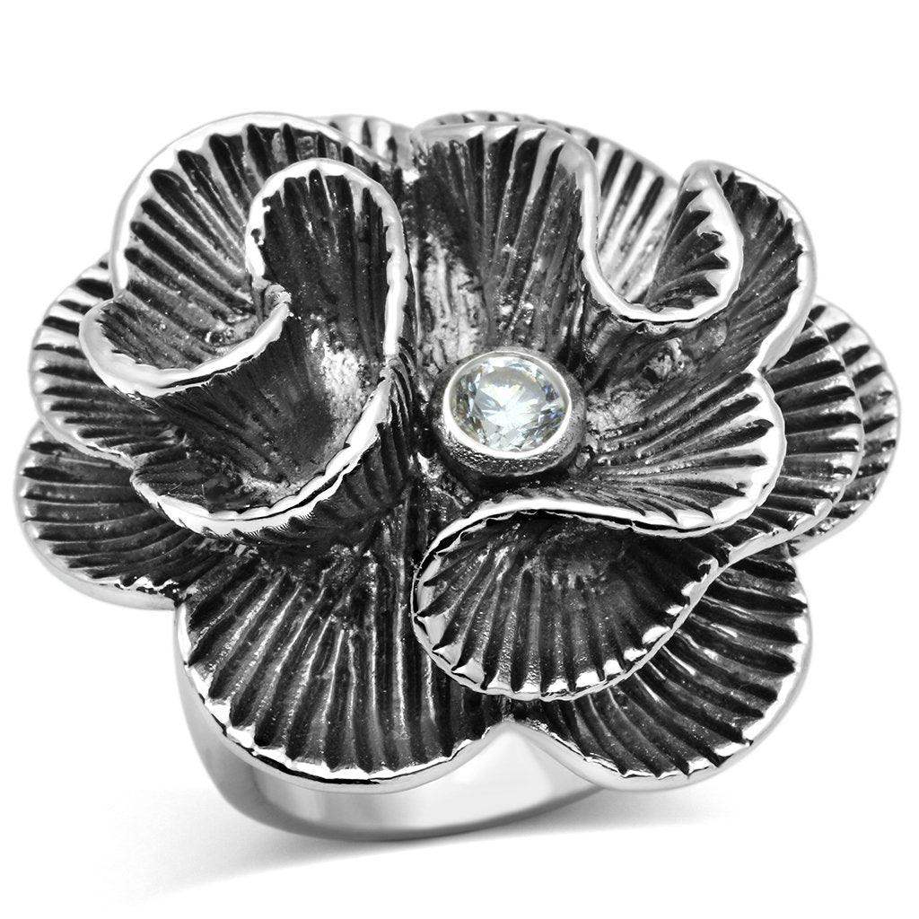Alamode Rhodium Brass Ring with AAA Grade CZ in Clear - Alamode - Flyclothing LLC