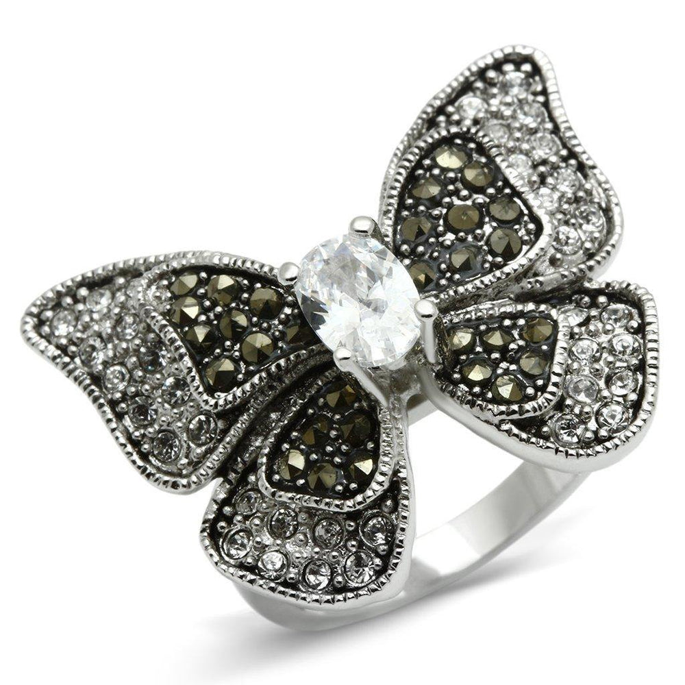 Alamode Rhodium Brass Ring with AAA Grade CZ in Clear - Alamode