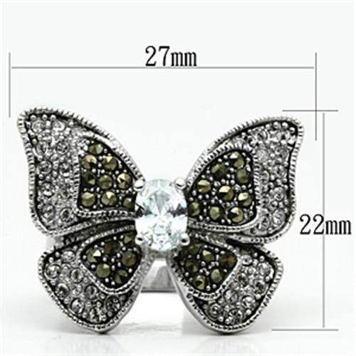 Alamode Rhodium Brass Ring with AAA Grade CZ in Clear - Alamode - Flyclothing LLC