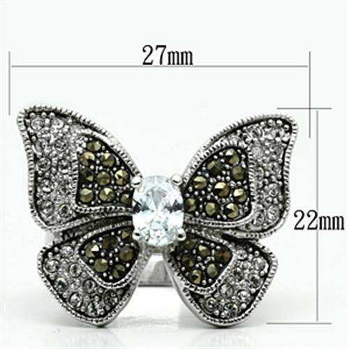 Alamode Rhodium Brass Ring with AAA Grade CZ in Clear - Alamode - Flyclothing LLC