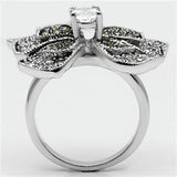 Alamode Rhodium Brass Ring with AAA Grade CZ in Clear - Alamode