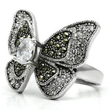 Alamode Rhodium Brass Ring with AAA Grade CZ in Clear - Alamode