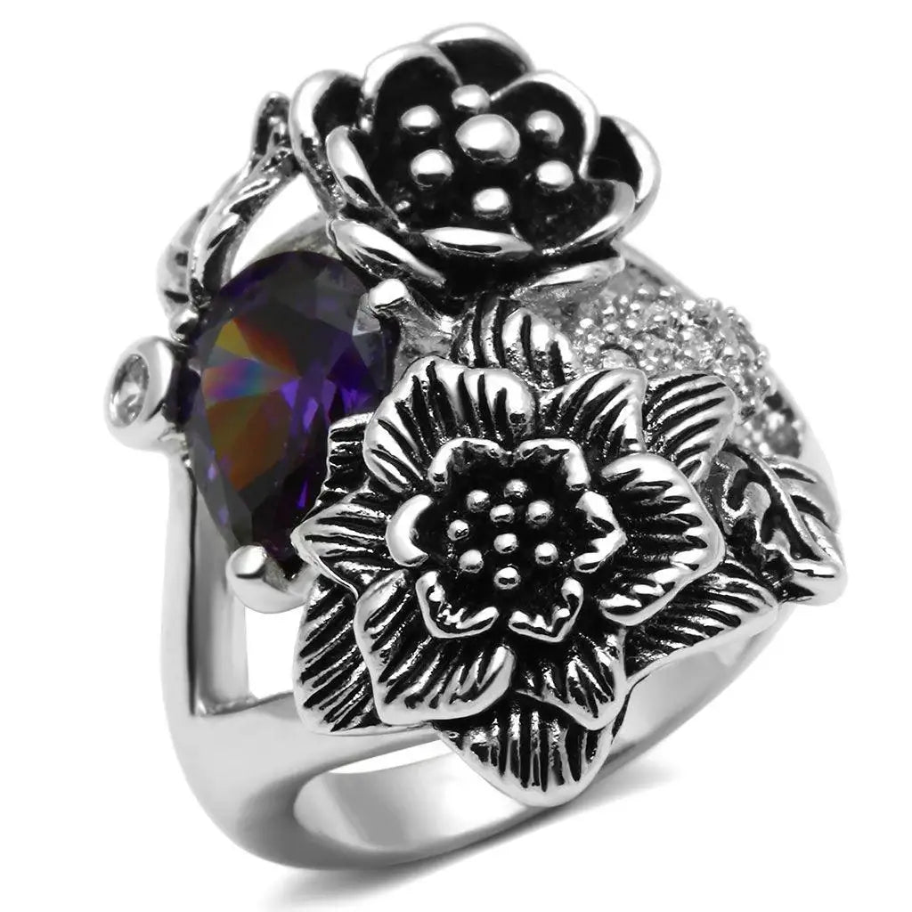 Alamode Rhodium Brass Ring with AAA Grade CZ in Fuchsia - Alamode - Flyclothing LLC