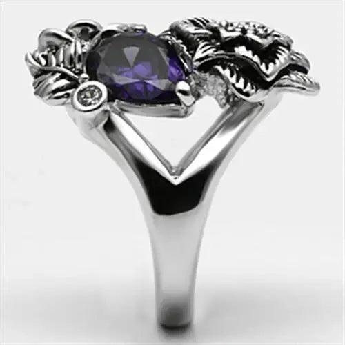 Alamode Rhodium Brass Ring with AAA Grade CZ in Fuchsia - Alamode - Flyclothing LLC