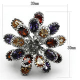 Alamode Rhodium Brass Ring with AAA Grade CZ in Multi Color - Alamode