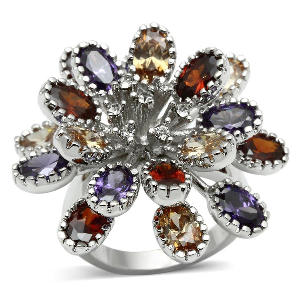 Alamode Rhodium Brass Ring with AAA Grade CZ in Multi Color - Alamode