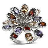 Alamode Rhodium Brass Ring with AAA Grade CZ in Multi Color - Alamode