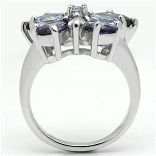 Alamode Rhodium Brass Ring with AAA Grade CZ in Multi Color - Alamode - Flyclothing LLC