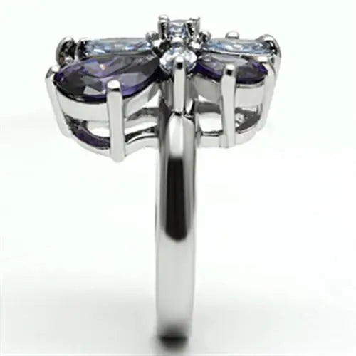 Alamode Rhodium Brass Ring with AAA Grade CZ in Multi Color - Alamode - Flyclothing LLC