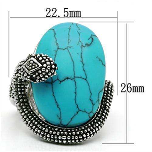 Alamode Rhodium Brass Ring with Synthetic Turquoise in Sea Blue - Alamode - Flyclothing LLC