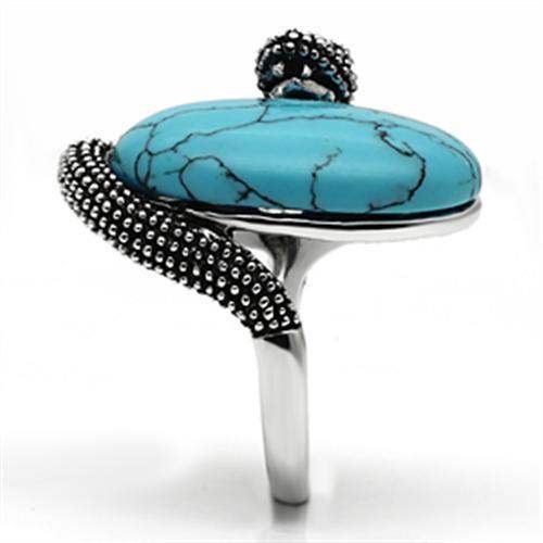 Alamode Rhodium Brass Ring with Synthetic Turquoise in Sea Blue - Alamode - Flyclothing LLC