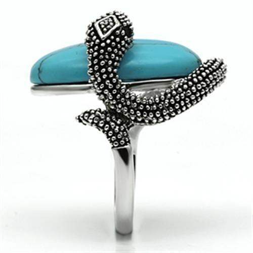 Alamode Rhodium Brass Ring with Synthetic Turquoise in Sea Blue - Alamode - Flyclothing LLC