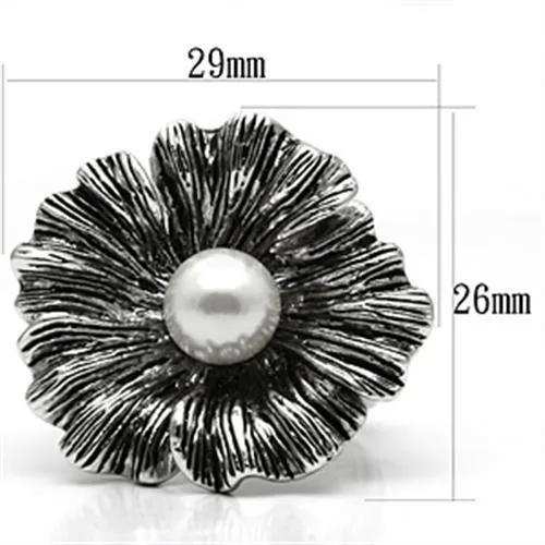 Alamode Rhodium Brass Ring with Synthetic Pearl in White - Alamode - Flyclothing LLC