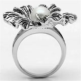 Alamode Rhodium Brass Ring with Synthetic Pearl in White - Alamode - Flyclothing LLC