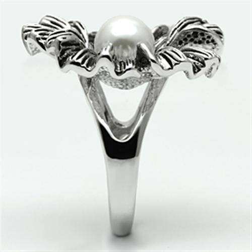 Alamode Rhodium Brass Ring with Synthetic Pearl in White - Alamode - Flyclothing LLC