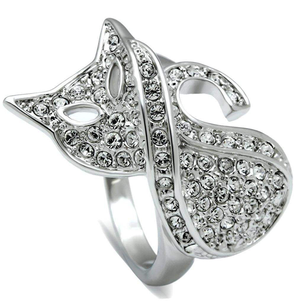 Alamode Rhodium Brass Ring with Top Grade Crystal in Clear - Alamode - Flyclothing LLC