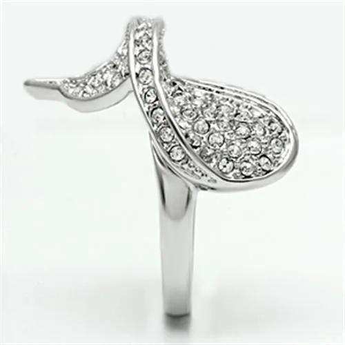 Alamode Rhodium Brass Ring with Top Grade Crystal in Clear - Alamode - Flyclothing LLC