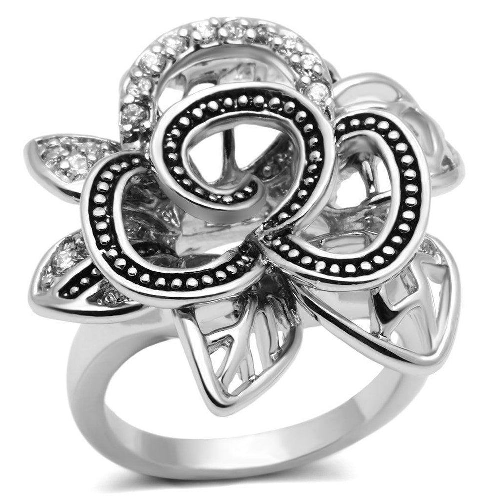Alamode Rhodium Brass Ring with AAA Grade CZ in Clear - Alamode