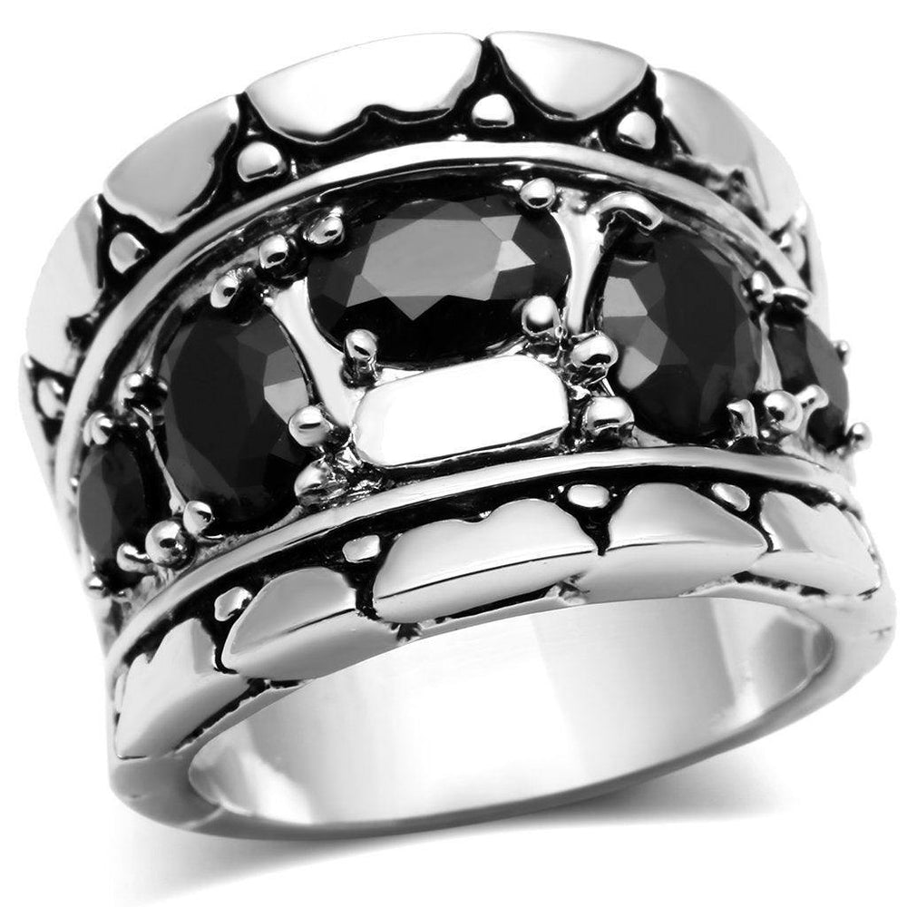 Alamode Rhodium Brass Ring with AAA Grade CZ in Black Diamond - Alamode