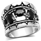 Alamode Rhodium Brass Ring with AAA Grade CZ in Black Diamond - Alamode