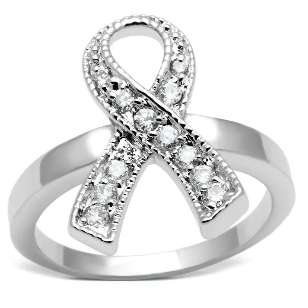 Alamode Rhodium Brass Ring with AAA Grade CZ in Clear - Alamode - Flyclothing LLC
