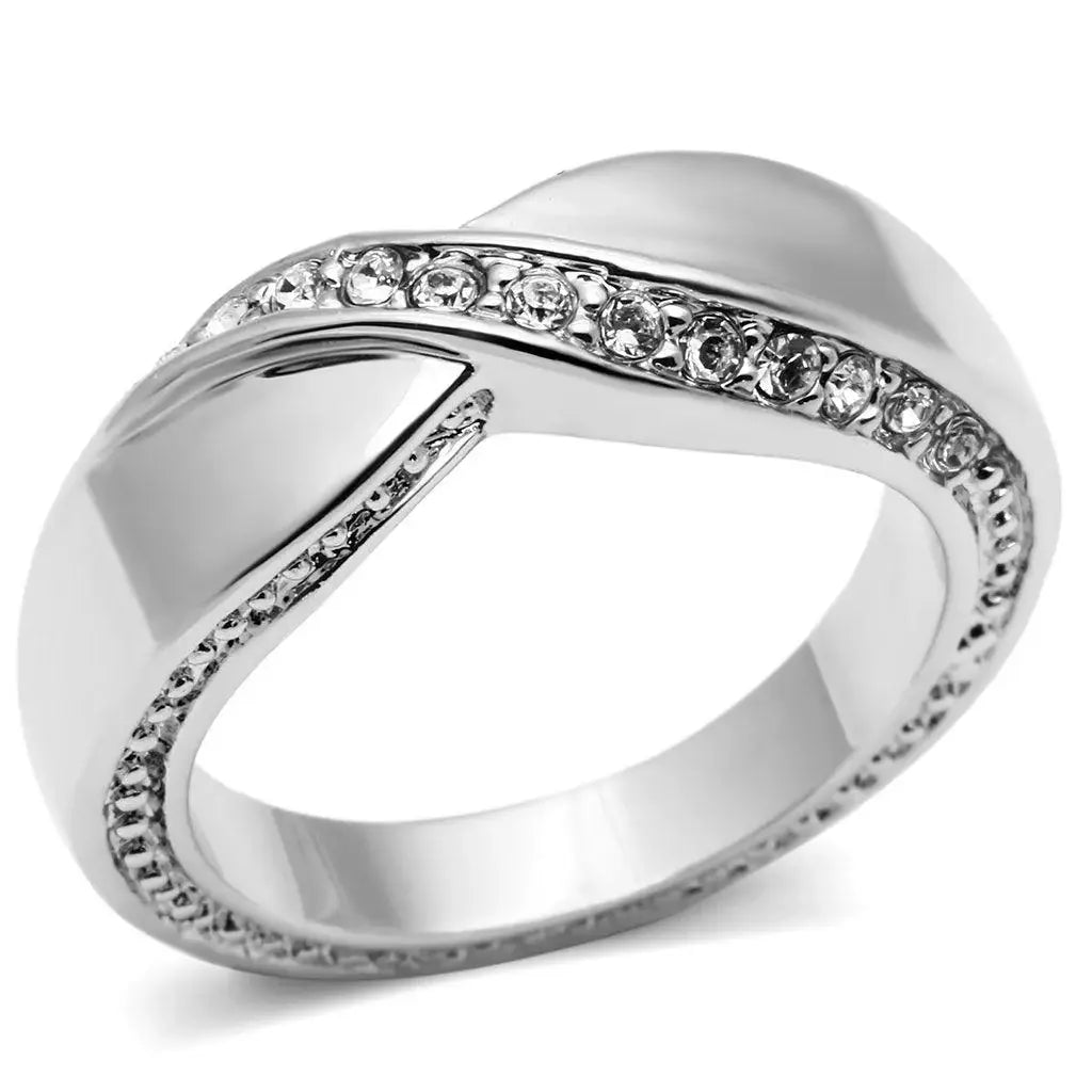 Alamode Rhodium Brass Ring with Top Grade Crystal in Clear - Alamode - Flyclothing LLC
