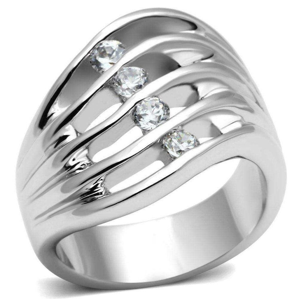 Alamode Rhodium Brass Ring with AAA Grade CZ in Clear - Alamode - Flyclothing LLC