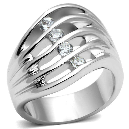 Alamode Rhodium Brass Ring with AAA Grade CZ in Clear - Alamode - Flyclothing LLC