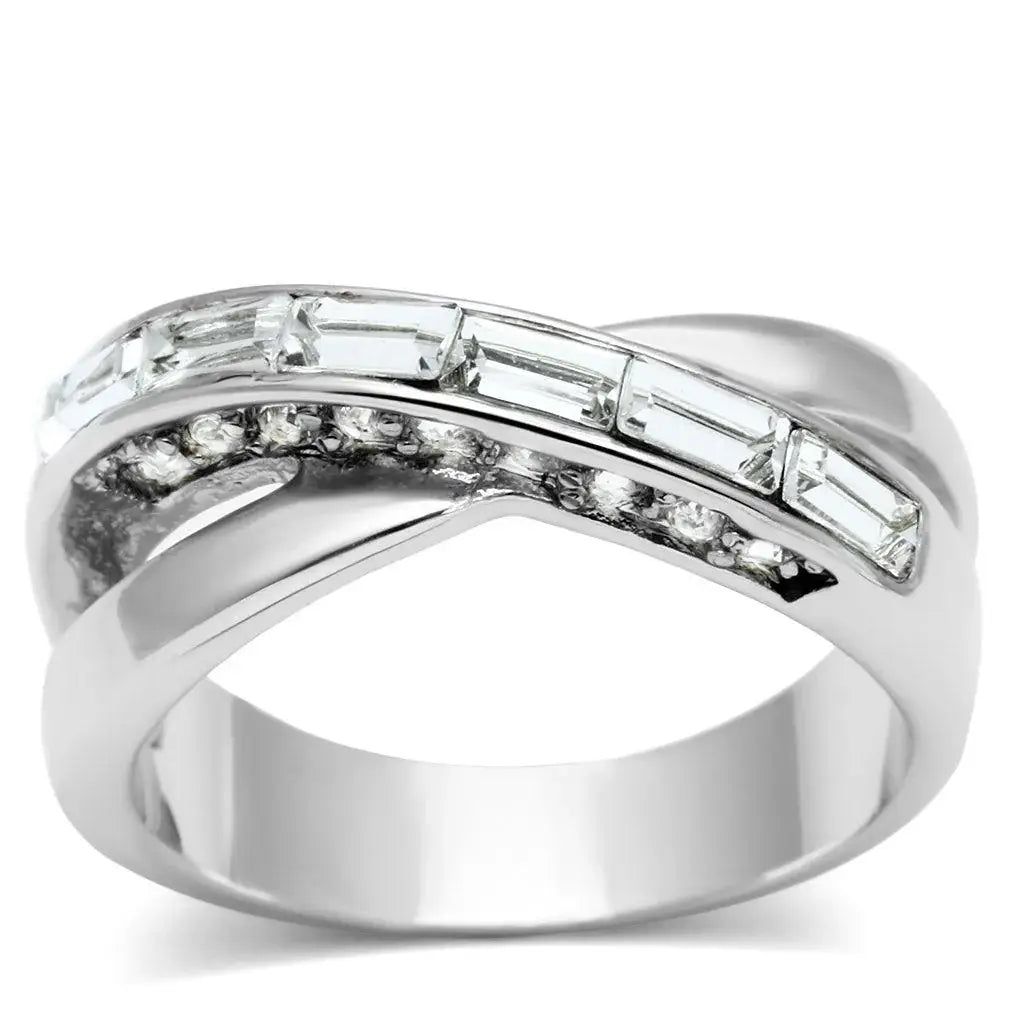 Alamode Rhodium Brass Ring with Top Grade Crystal in Clear - Alamode - Flyclothing LLC