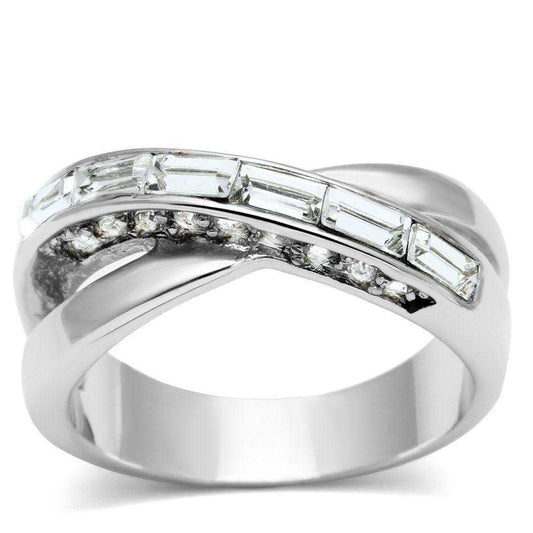 Alamode Rhodium Brass Ring with Top Grade Crystal in Clear - Alamode - Flyclothing LLC