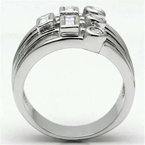 Alamode Rhodium Brass Ring with AAA Grade CZ in Clear - Alamode - Flyclothing LLC