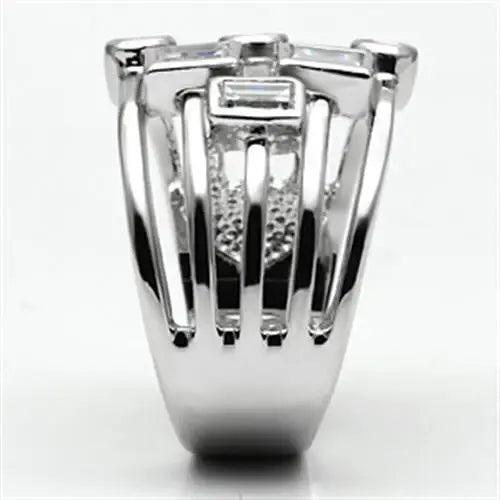 Alamode Rhodium Brass Ring with AAA Grade CZ in Clear - Alamode - Flyclothing LLC
