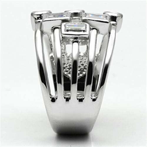 Alamode Rhodium Brass Ring with AAA Grade CZ in Clear - Alamode - Flyclothing LLC