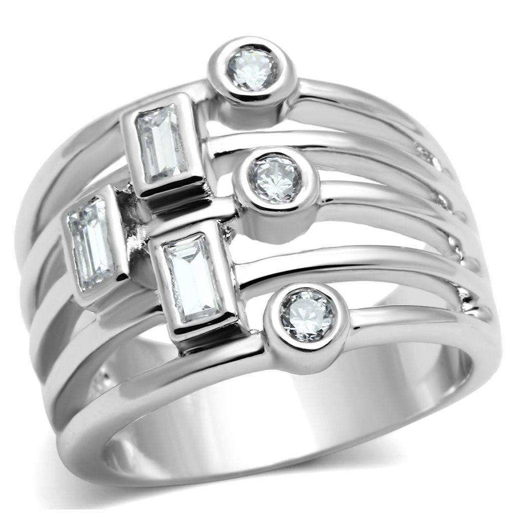 Alamode Rhodium Brass Ring with AAA Grade CZ in Clear - Alamode - Flyclothing LLC