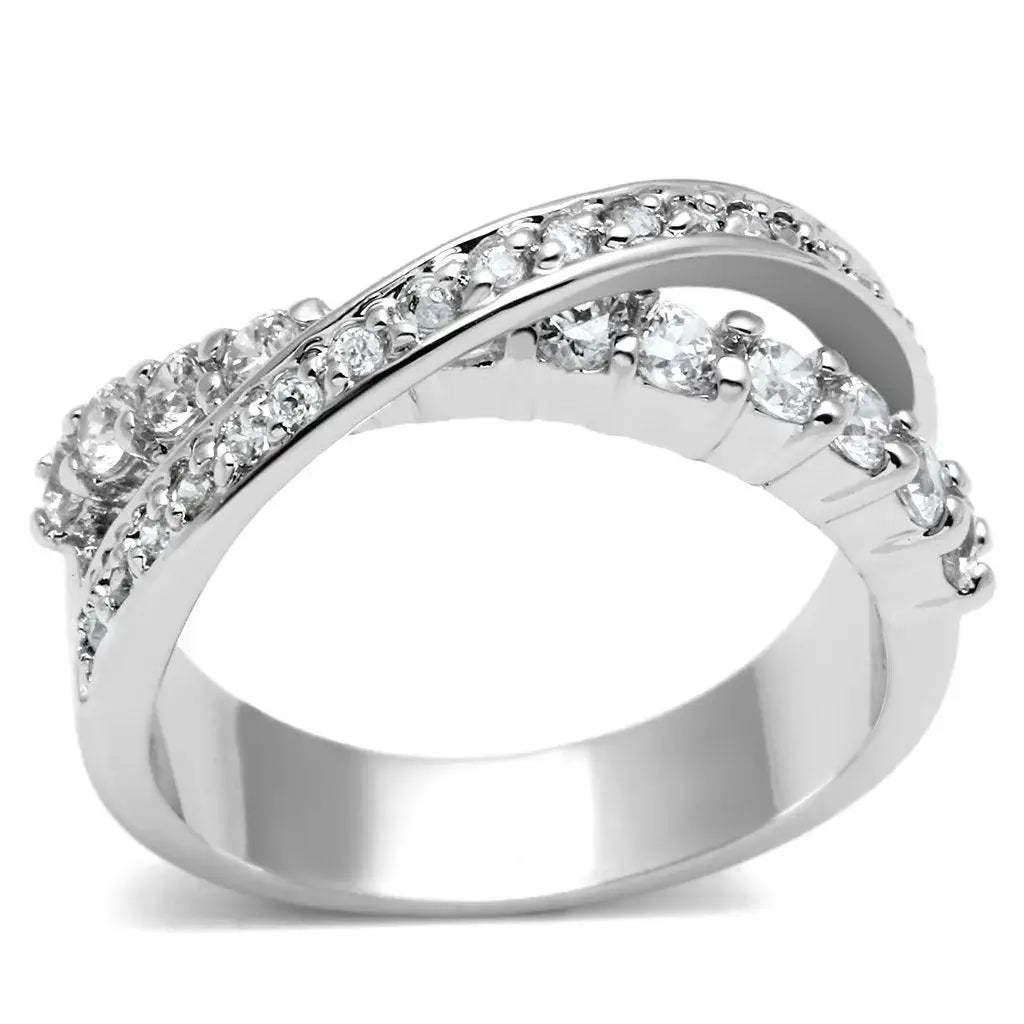 Alamode Rhodium Brass Ring with AAA Grade CZ in Clear - Alamode - Flyclothing LLC