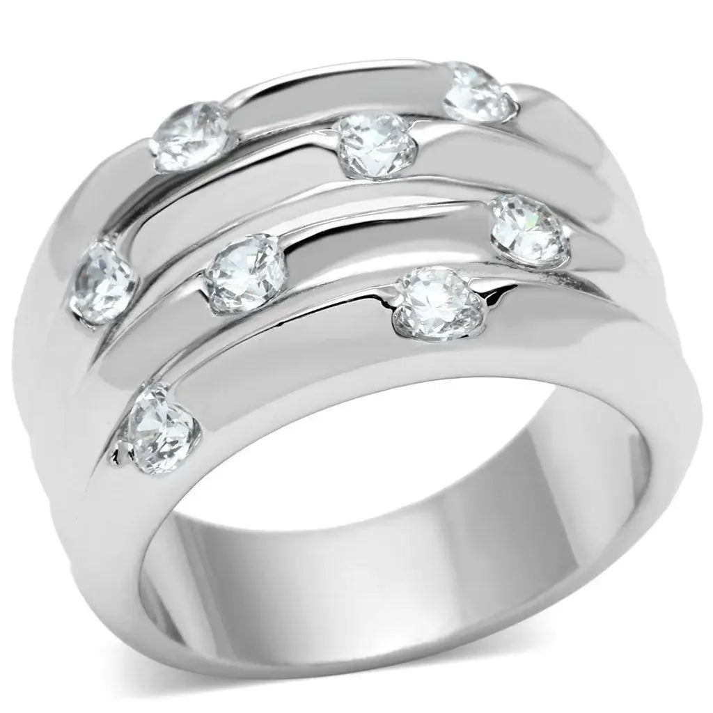 Alamode Rhodium Brass Ring with AAA Grade CZ in Clear - Alamode - Flyclothing LLC