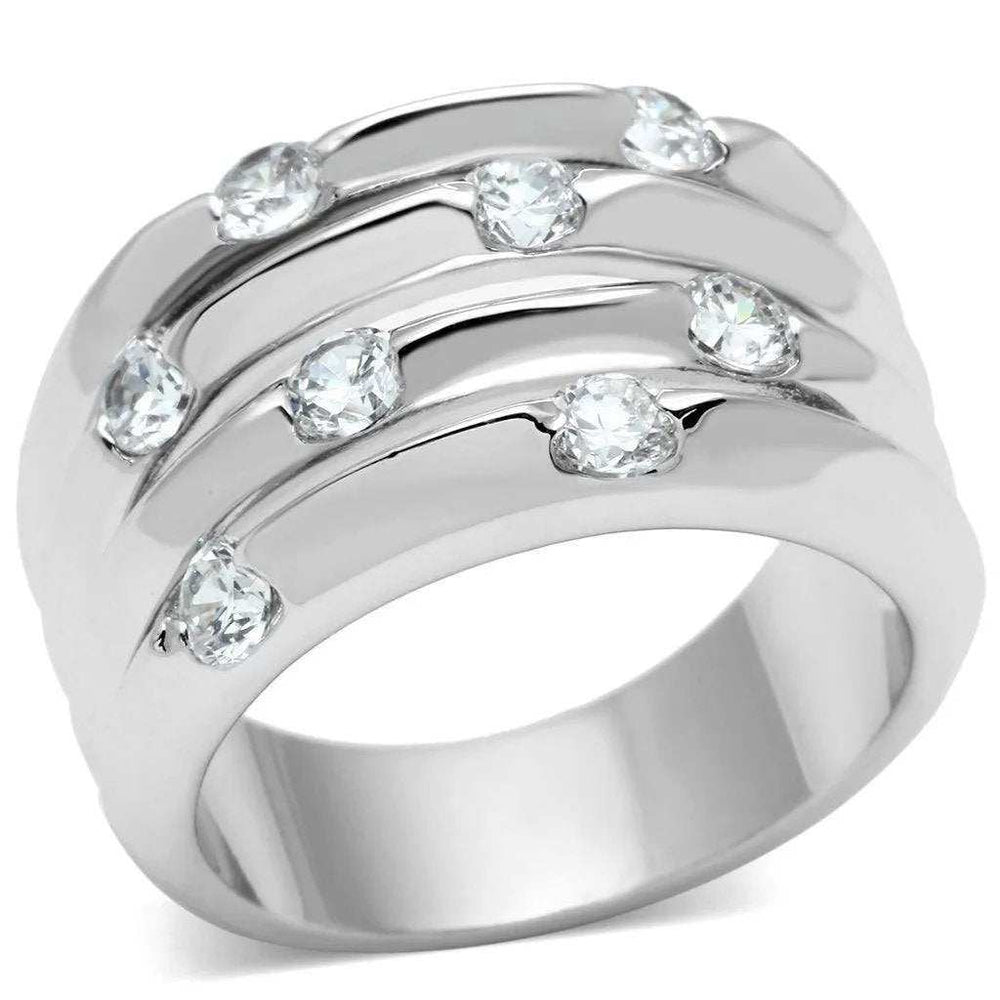 Alamode Rhodium Brass Ring with AAA Grade CZ in Clear - Alamode - Flyclothing LLC
