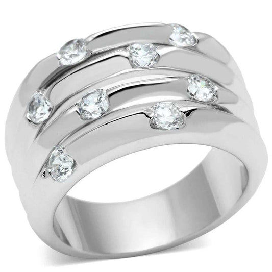 Alamode Rhodium Brass Ring with AAA Grade CZ in Clear - Alamode - Flyclothing LLC