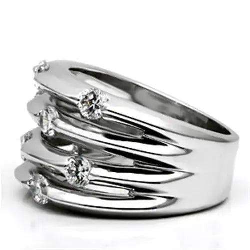 Alamode Rhodium Brass Ring with AAA Grade CZ in Clear - Alamode - Flyclothing LLC