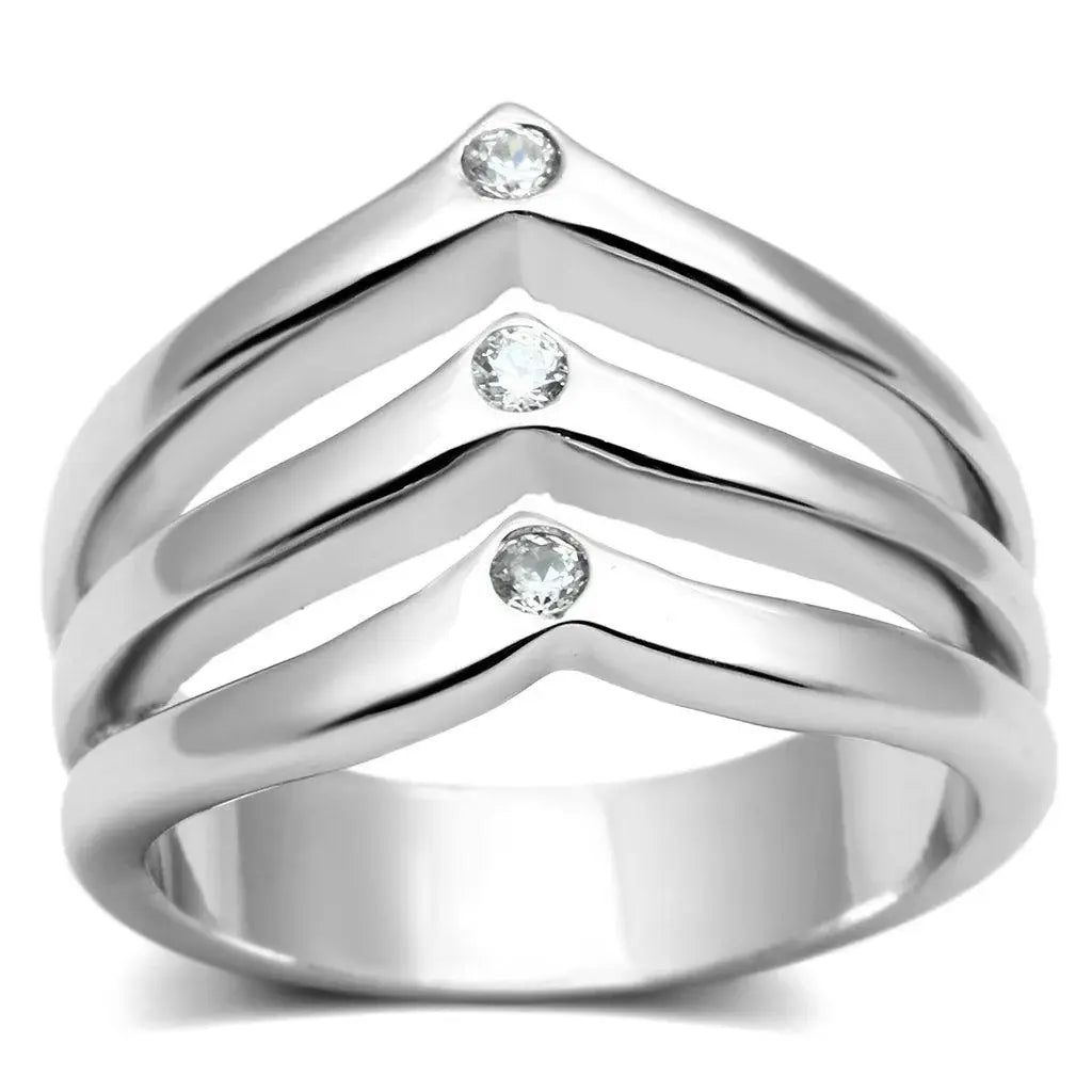 Alamode Rhodium Brass Ring with AAA Grade CZ in Clear - Alamode - Flyclothing LLC