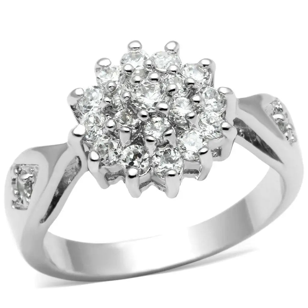 Alamode Rhodium Brass Ring with AAA Grade CZ in Clear - Alamode - Flyclothing LLC