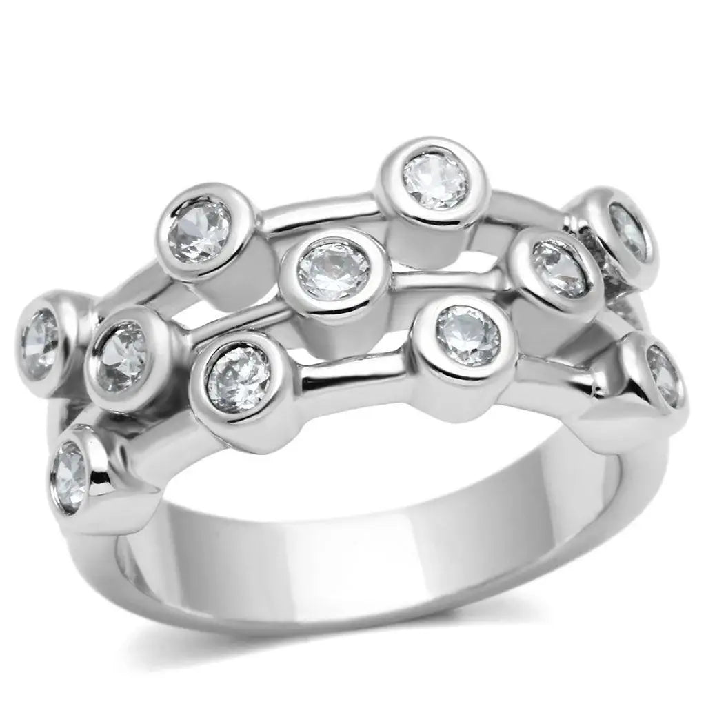 Alamode Rhodium Brass Ring with AAA Grade CZ in Clear - Alamode - Flyclothing LLC