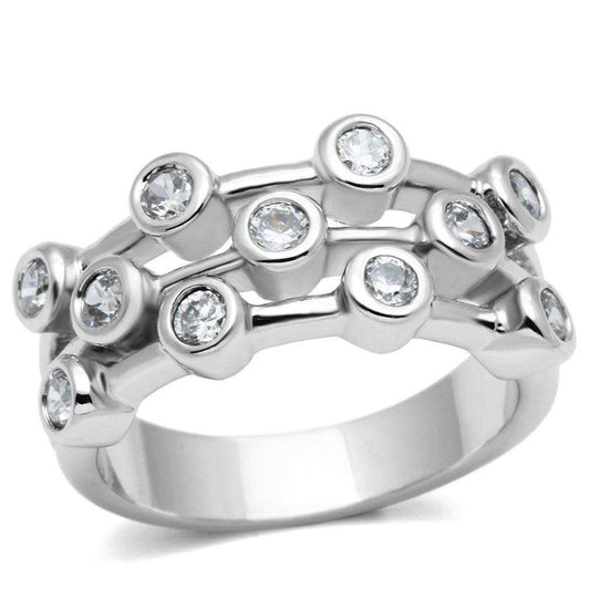 Alamode Rhodium Brass Ring with AAA Grade CZ in Clear - Alamode - Flyclothing LLC